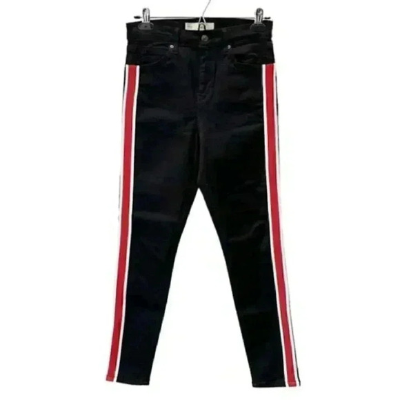 Topshop Skinny Jeans Jamie High Rise Ankle Crop Moto Side Stripe Black Size 26 - Picture 16 of 16